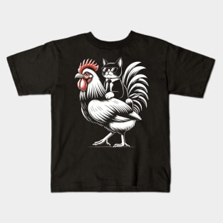 Tuxedo Cat on a Chicken Kids T-Shirt